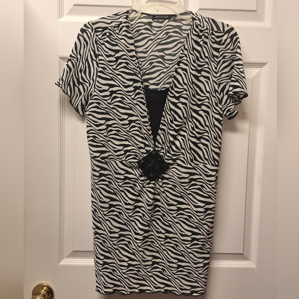Cute Notations Long Top~Ribbed Blouse~Bedazzled Shirt~Stretchy Tunic~Large
